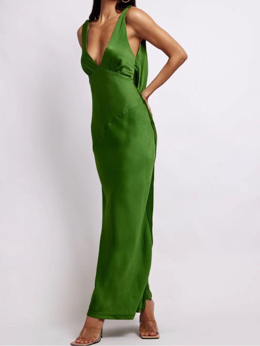 MESHKI WOMENS GREEN NADIA SATIN DRESS LARGE NEW WITH TAGS COWL BACK